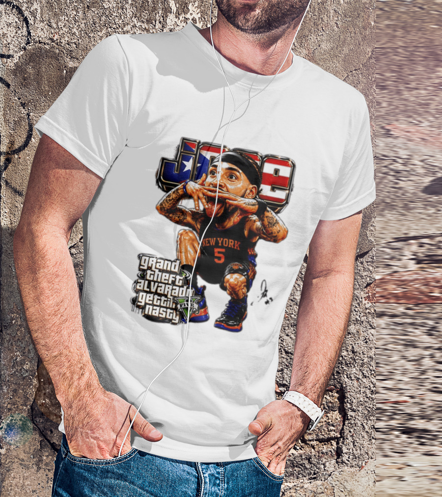 Grand Theft Alvarado New York Knicks Gettin Nasty Caricature T-Shirt