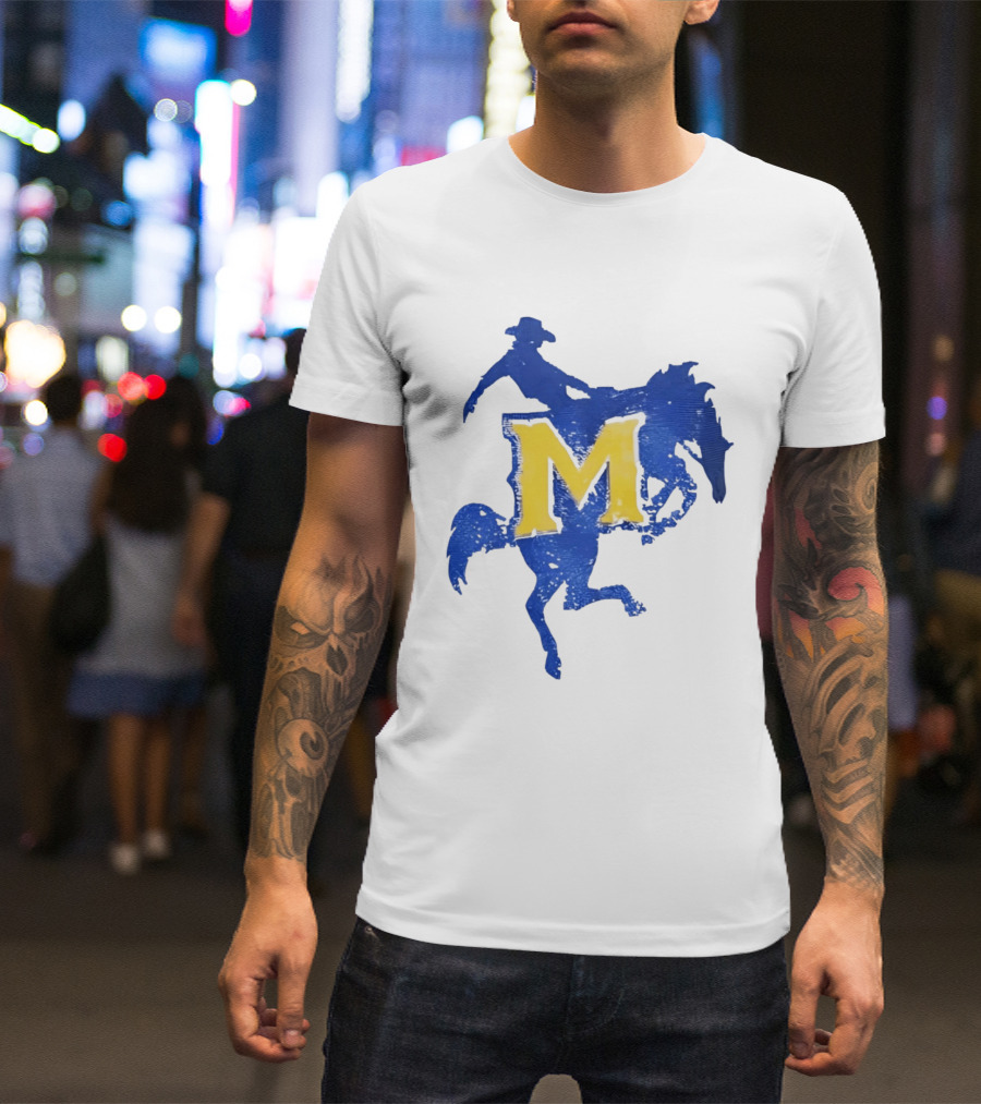 McNeese State University Cowboy M Letter Blue And Yellow T-Shirt