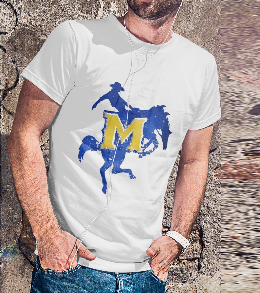 McNeese State University Cowboy M Letter Blue And Yellow T-Shirt