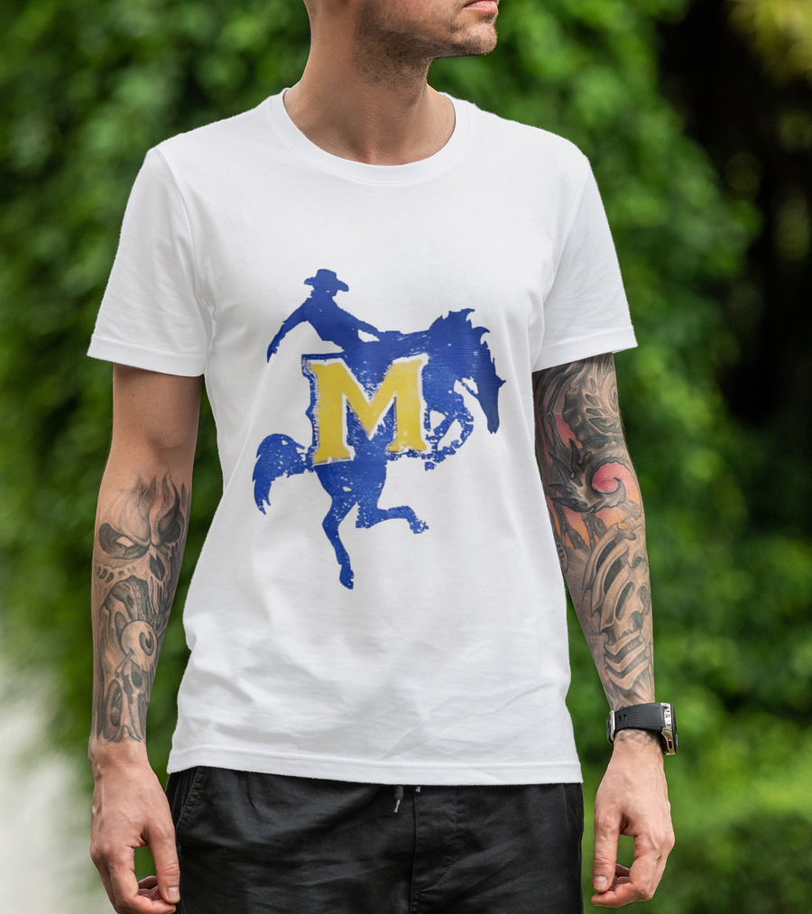 McNeese State University Cowboy M Letter Blue And Yellow T-Shirt