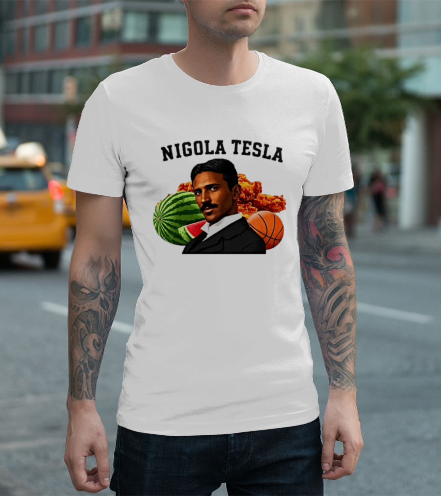 Nigola Tesla Watermelon Fried Chicken Basketball Fusion T-Shirt