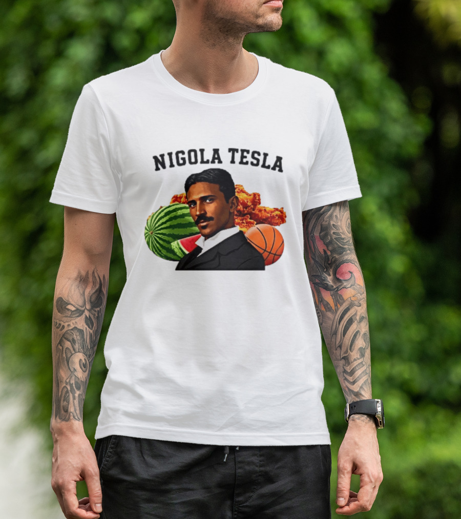 Nigola Tesla Watermelon Fried Chicken Basketball Fusion T-Shirt