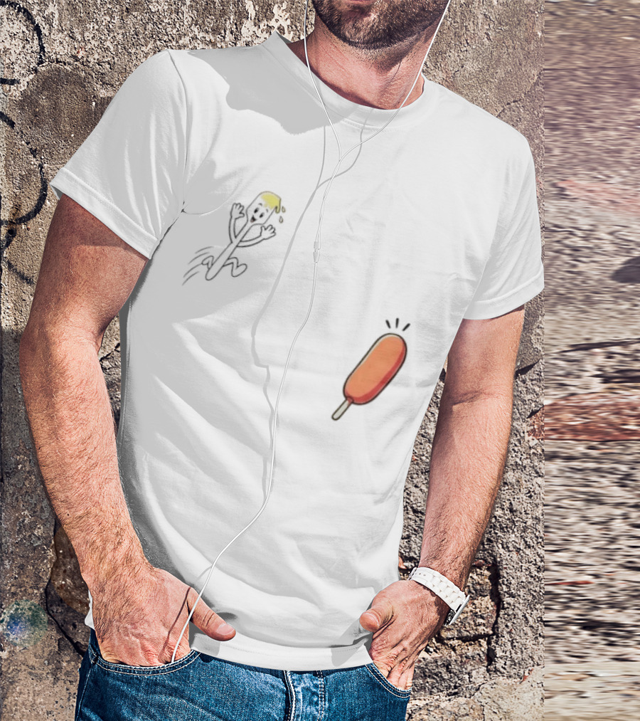 Spork Vs Corn Dog Humorous Food Chase Cartoon T-Shirt