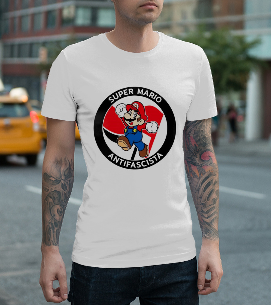 Super Mario Antifascista Red Black Flag Icon Protest T-Shirt