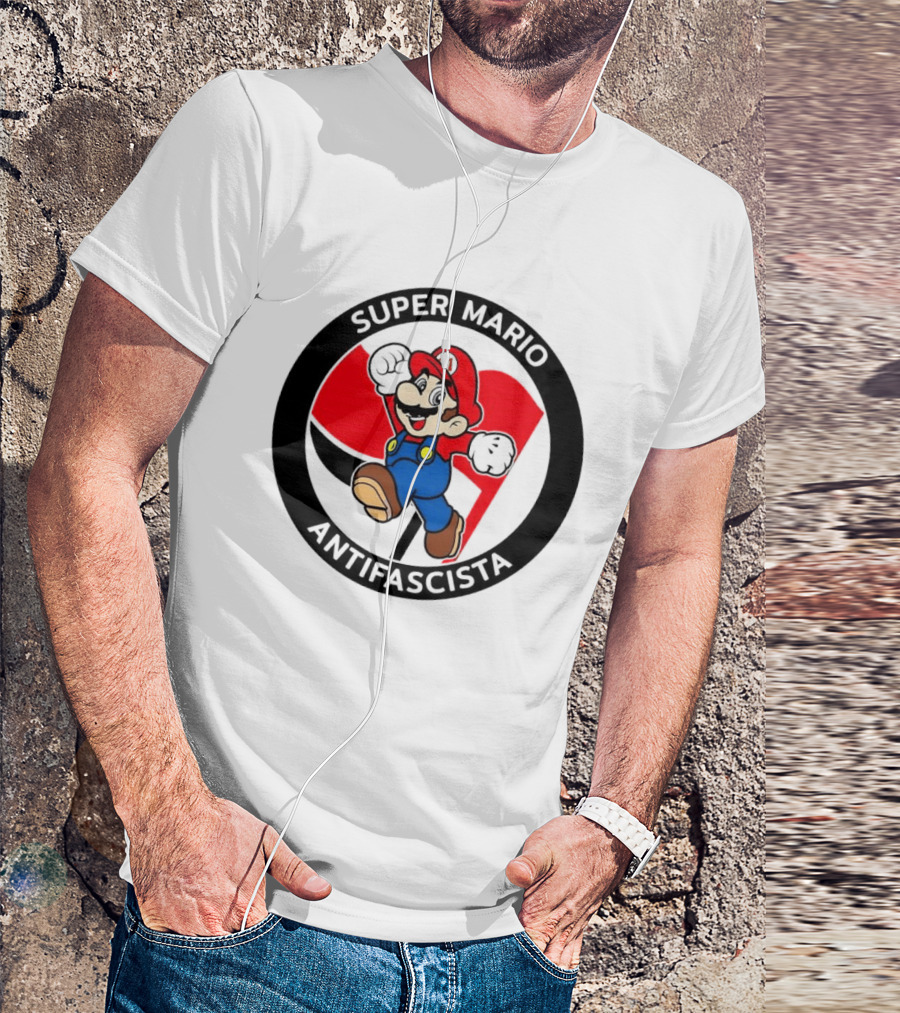 Super Mario Antifascista Red Black Flag Icon Protest T-Shirt