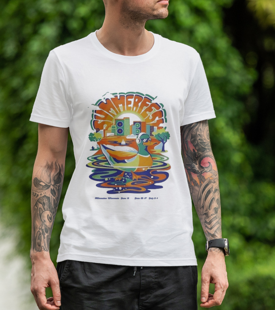 Summerfest Music Festival Milwaukee June 18 20 2026 Duck Art With Headphones Cityscape T-Shirt