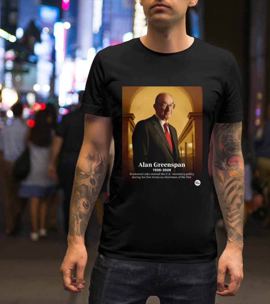 Alan Greenspan 1926 2026 Economist Steered U.S. Monetary Policy Five Terms Fed Chairman USA Today T-Shirt