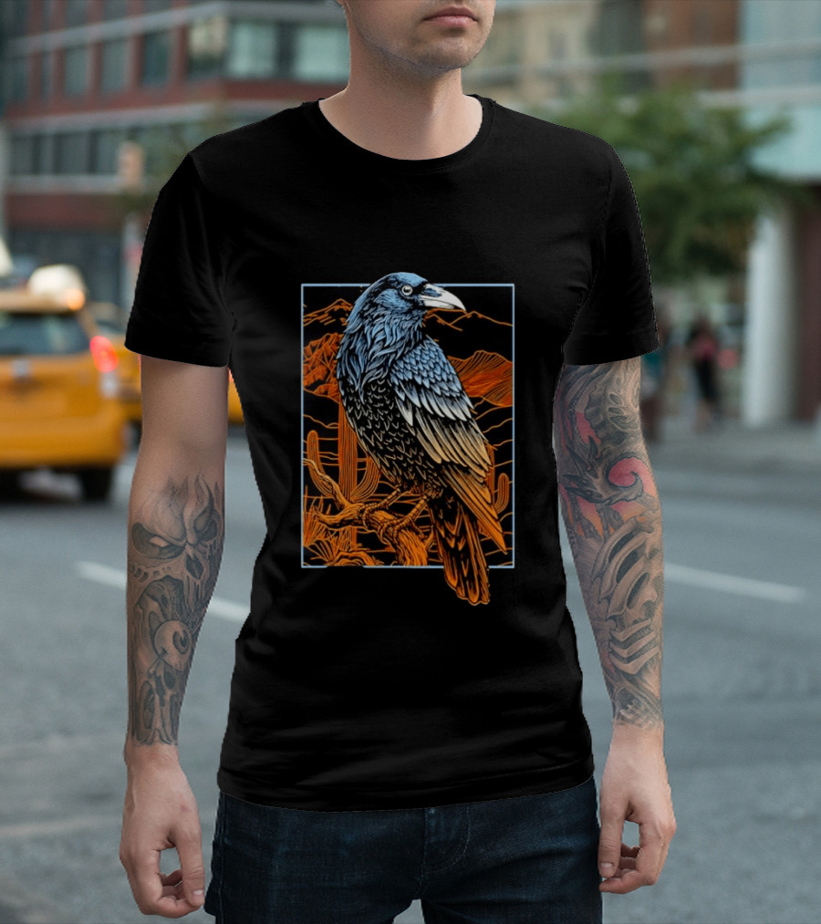 Raven In Southwest Desert Landscape Wildlife Nature Scene T-Shirt