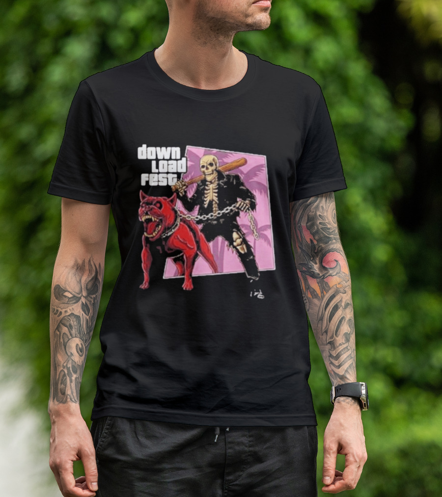 Download Fest Skeleton With Dog Baseball Bat June 2026 Grand Fest Auto GTA T-Shirt