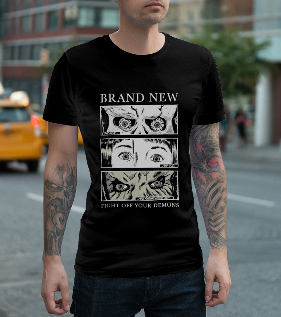 BRAND NEW Fight Off Your Demons Comic Panel Eyes T-Shirt