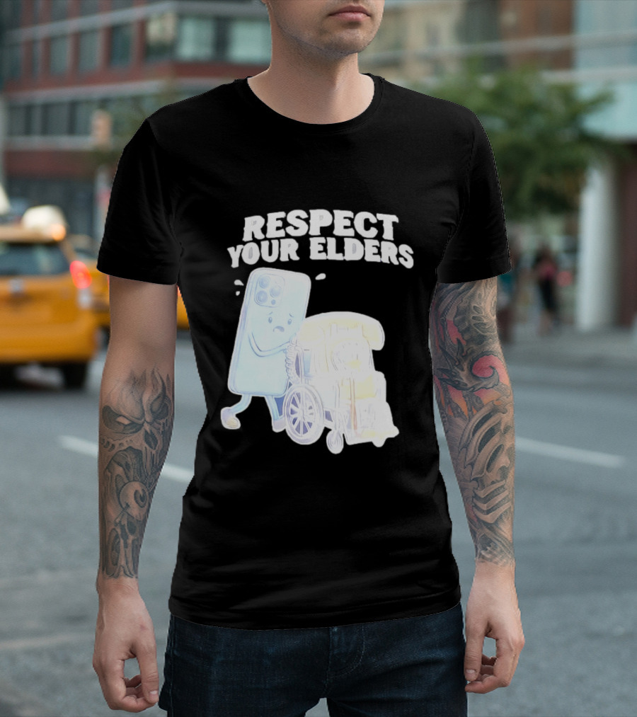 Respect Your Elders Smartphone And Vintage Telephone T-Shirt