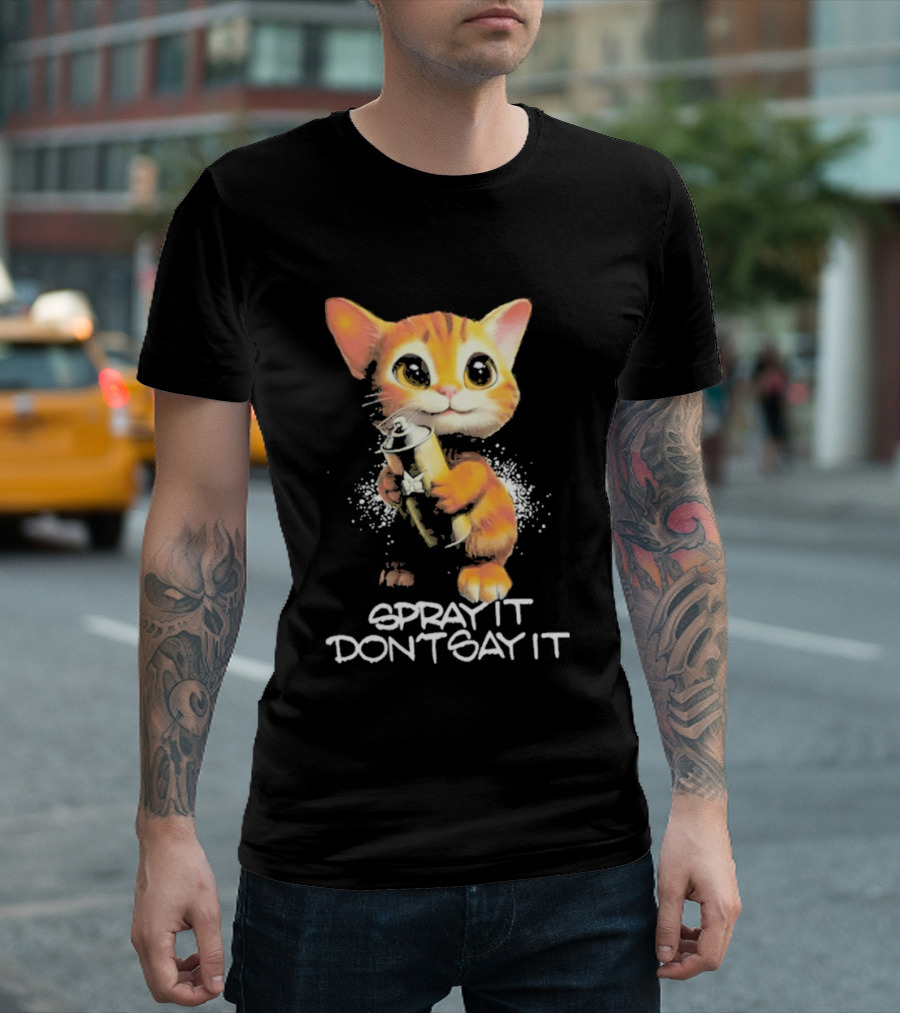 Huf Clothing Spray It Don't Say It Orange Cat With Paintbrush T-Shirt