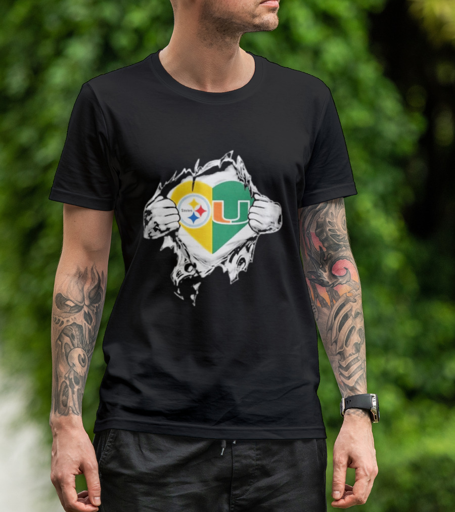 Steelers Miami Hurricanes Heart In My DNA Hands Football Fan Pride T-Shirt