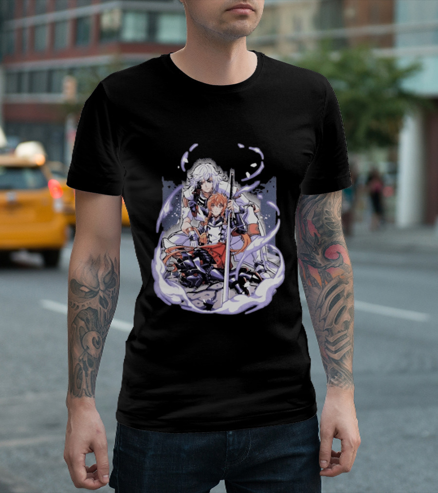 Tragic Couple Heart Anime Fantasy Duo With Sword And Armor T-Shirt