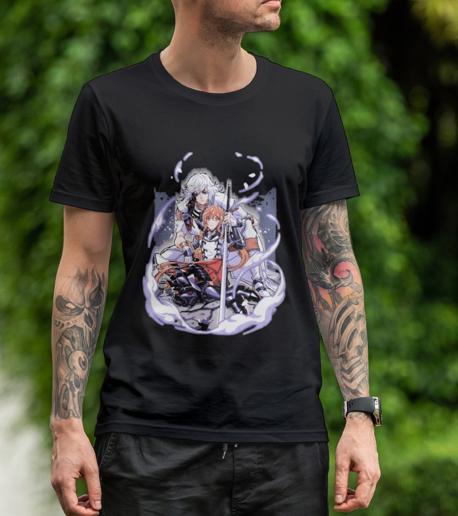 Tragic Couple Heart Anime Fantasy Duo With Sword And Armor T-Shirt