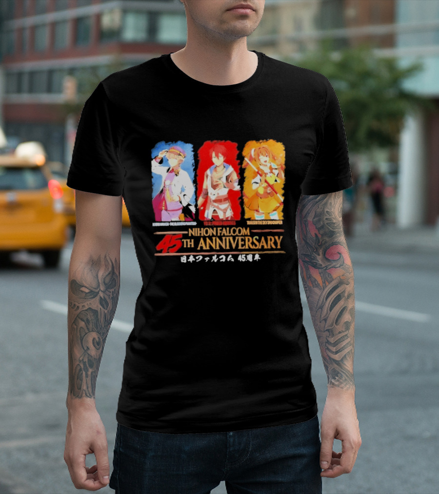 Nihon Falcom 45th Anniversary Characters Illustration In Japanese T-Shirt