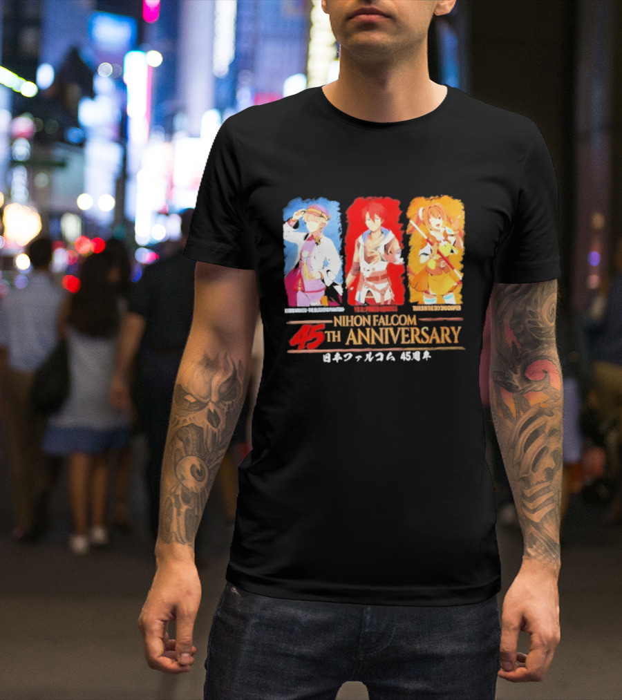 Nihon Falcom 45th Anniversary Characters Illustration In Japanese T-Shirt
