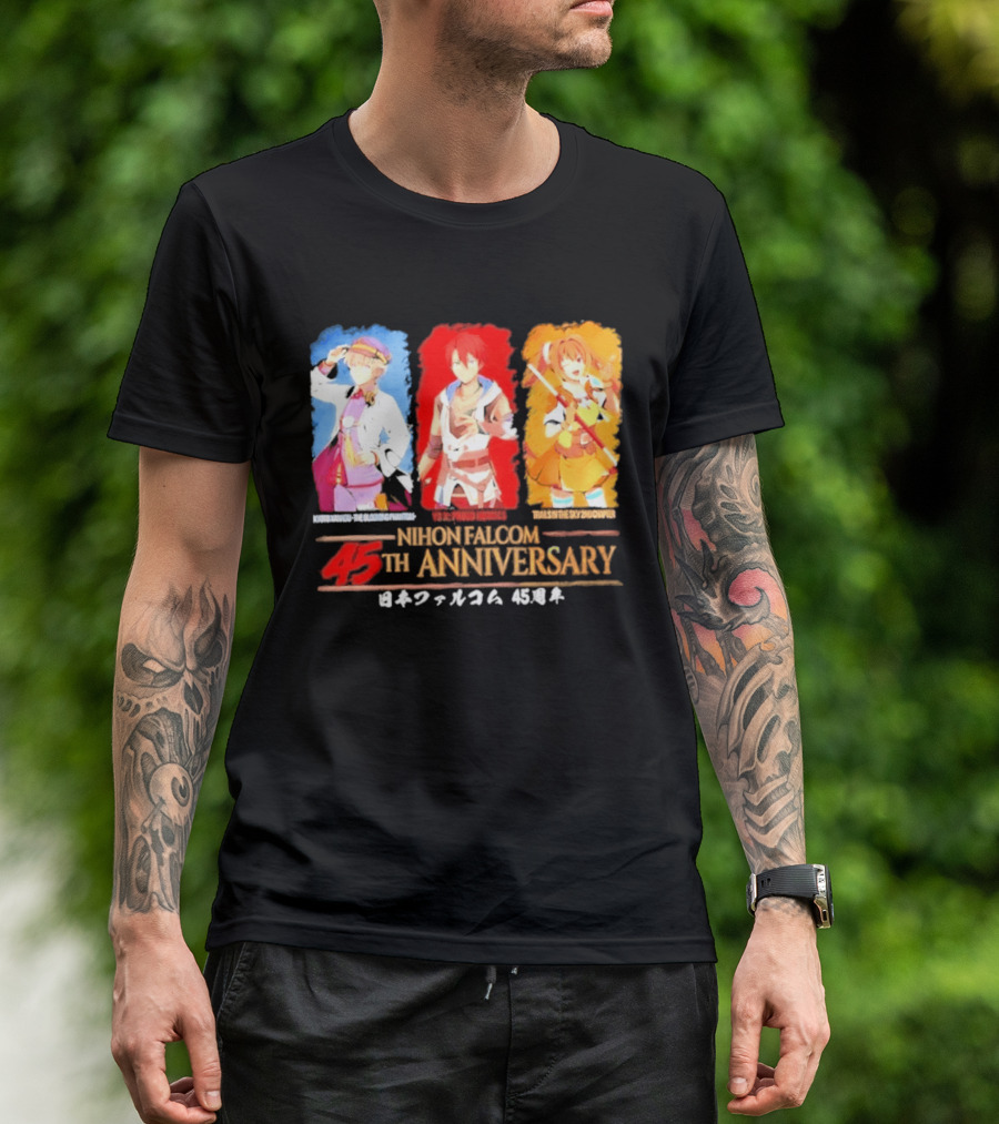 Nihon Falcom 45th Anniversary Characters Illustration In Japanese T-Shirt