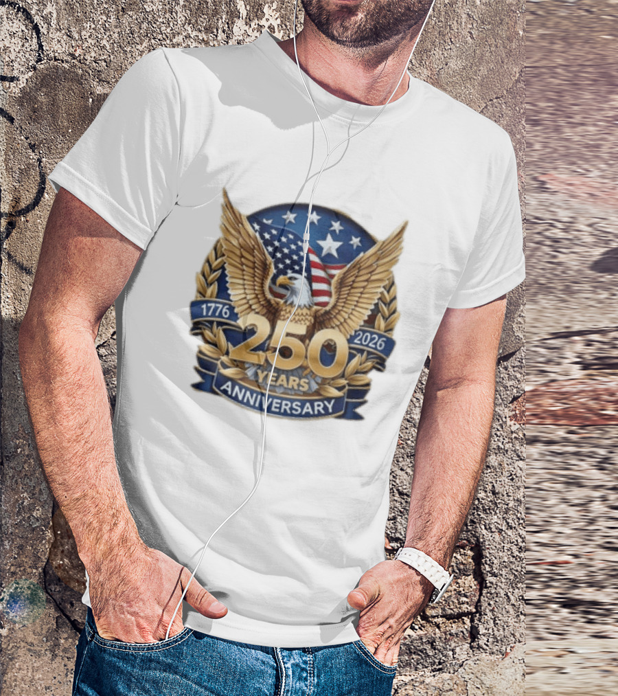 USA 1776 2026 250 Years Anniversary Emblem With Bald Eagle And American Flag T-Shirt