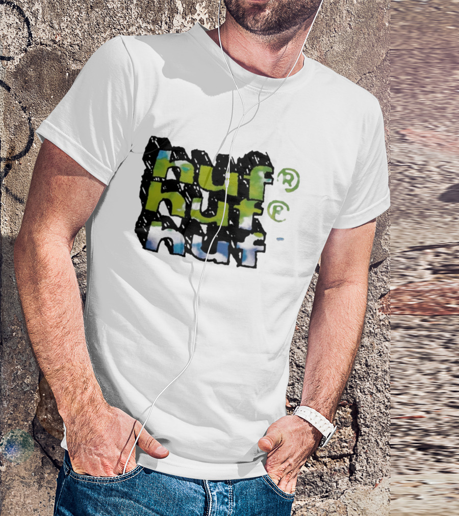 Huf Hand Stacked Triple Logo Green Blue Black T-Shirt