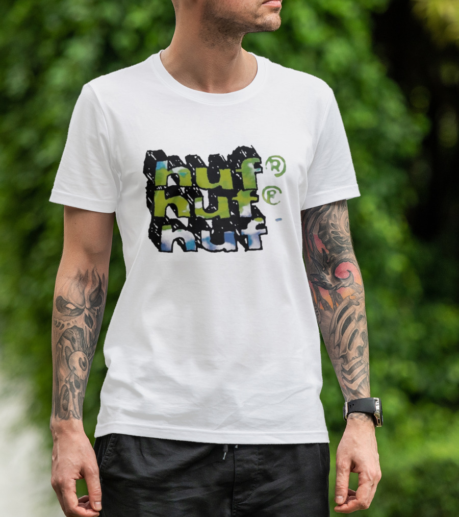 Huf Hand Stacked Triple Logo Green Blue Black T-Shirt