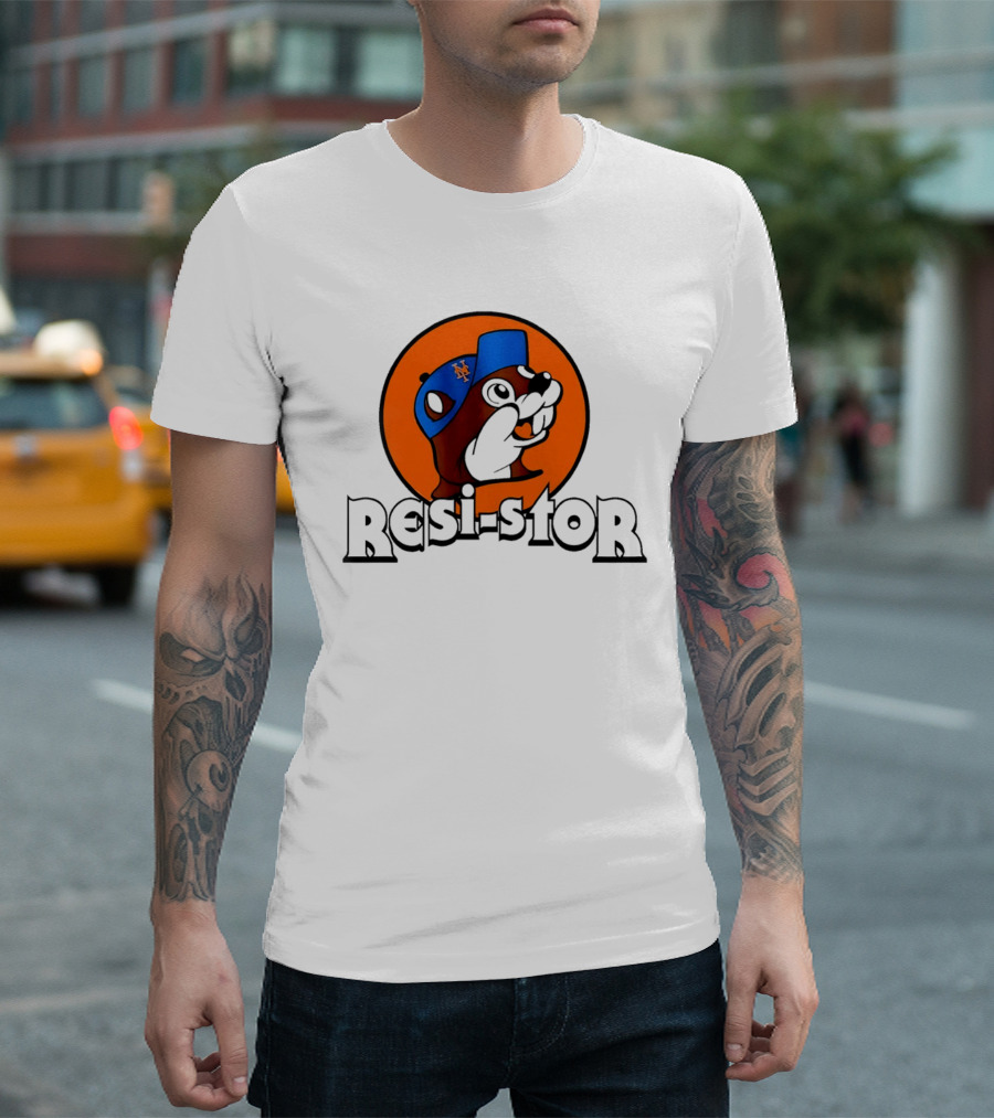 New York Mets Buc Ee's Resi Stor Beaver Blue Cap T-Shirt