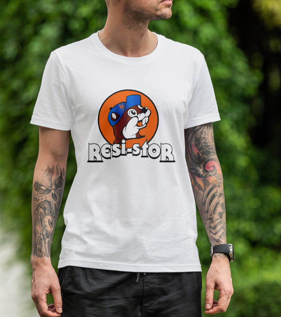 New York Mets Buc Ee's Resi Stor Beaver Blue Cap T-Shirt