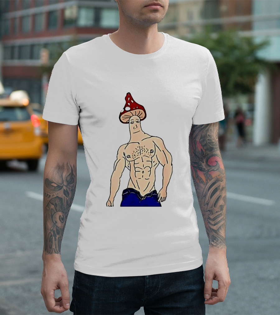 Wojak Shroomjak Buff Gym Meme Mushroom Head T-Shirt