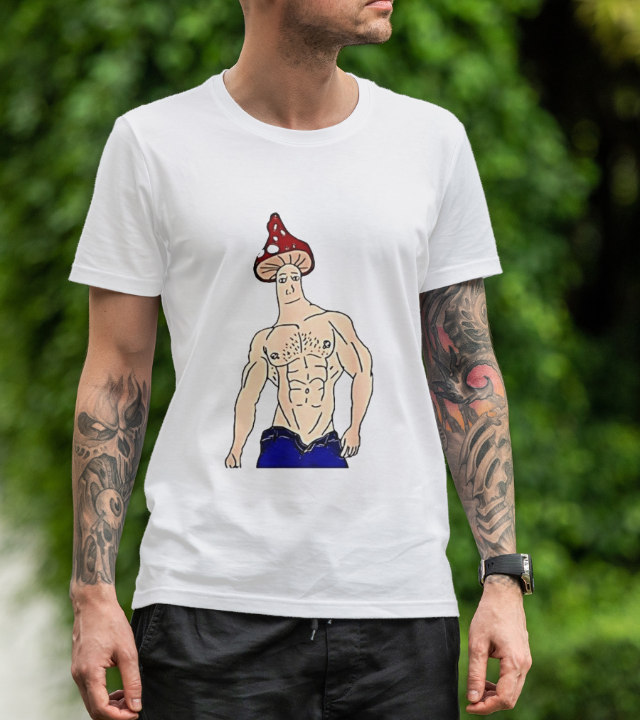 Wojak Shroomjak Buff Gym Meme Mushroom Head T-Shirt