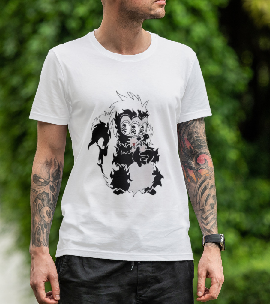 Three Eyed Skunk With Skull Eyes Surreal Creature T-Shirt