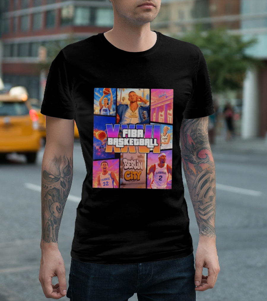 FIBA Basketball XXVII Berlin City Caitlin Clark USA Victor Wembanyama France Shai Gilgeous Alexander Canada T-Shirt