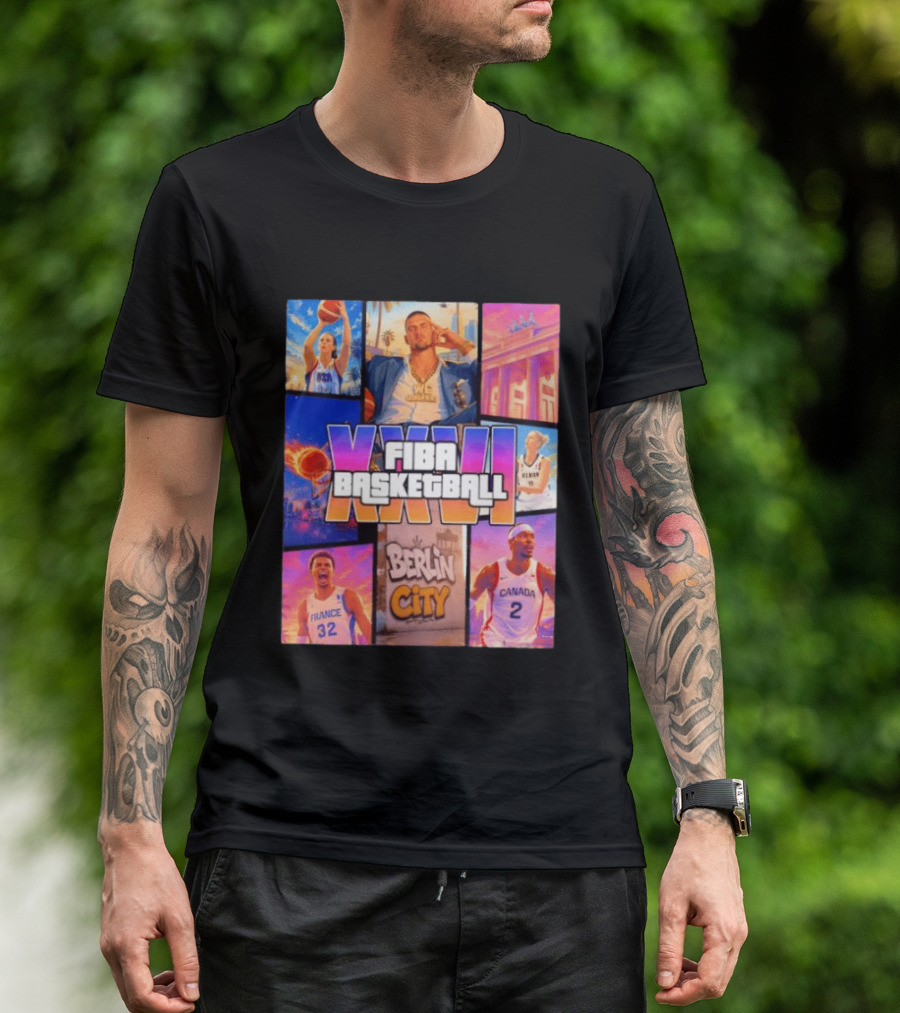 FIBA Basketball XXVII Berlin City Caitlin Clark USA Victor Wembanyama France Shai Gilgeous Alexander Canada T-Shirt