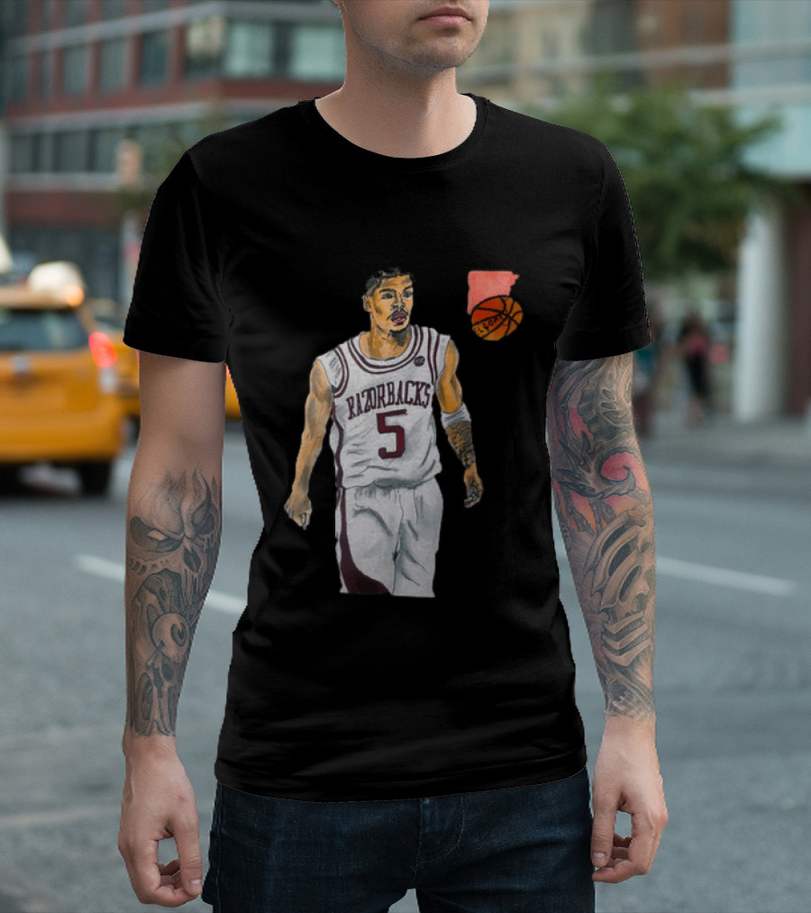 Razorbacks Number 5 Basketball Player Artwork Exclusively D To The A T-Shirt