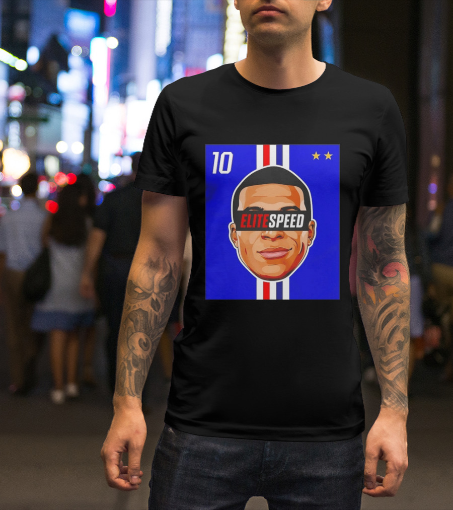 10 Kylian Mbappe Elite Speed France Football Big Head Two Stars T-Shirt