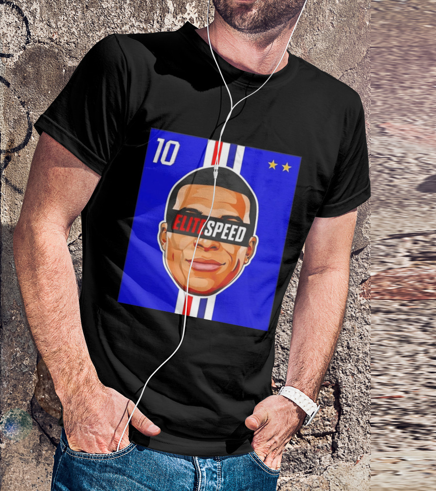 10 Kylian Mbappe Elite Speed France Football Big Head Two Stars T-Shirt
