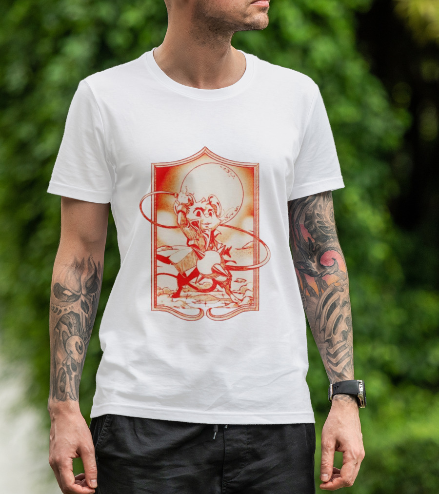 Biker Mice From Mars Throttle Wielding Flail Against Moonlit Backdrop T-Shirt