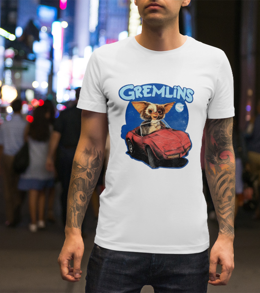 Gizmo Gremlins Driving Red Sports Car Retro Movie Fan T-Shirt
