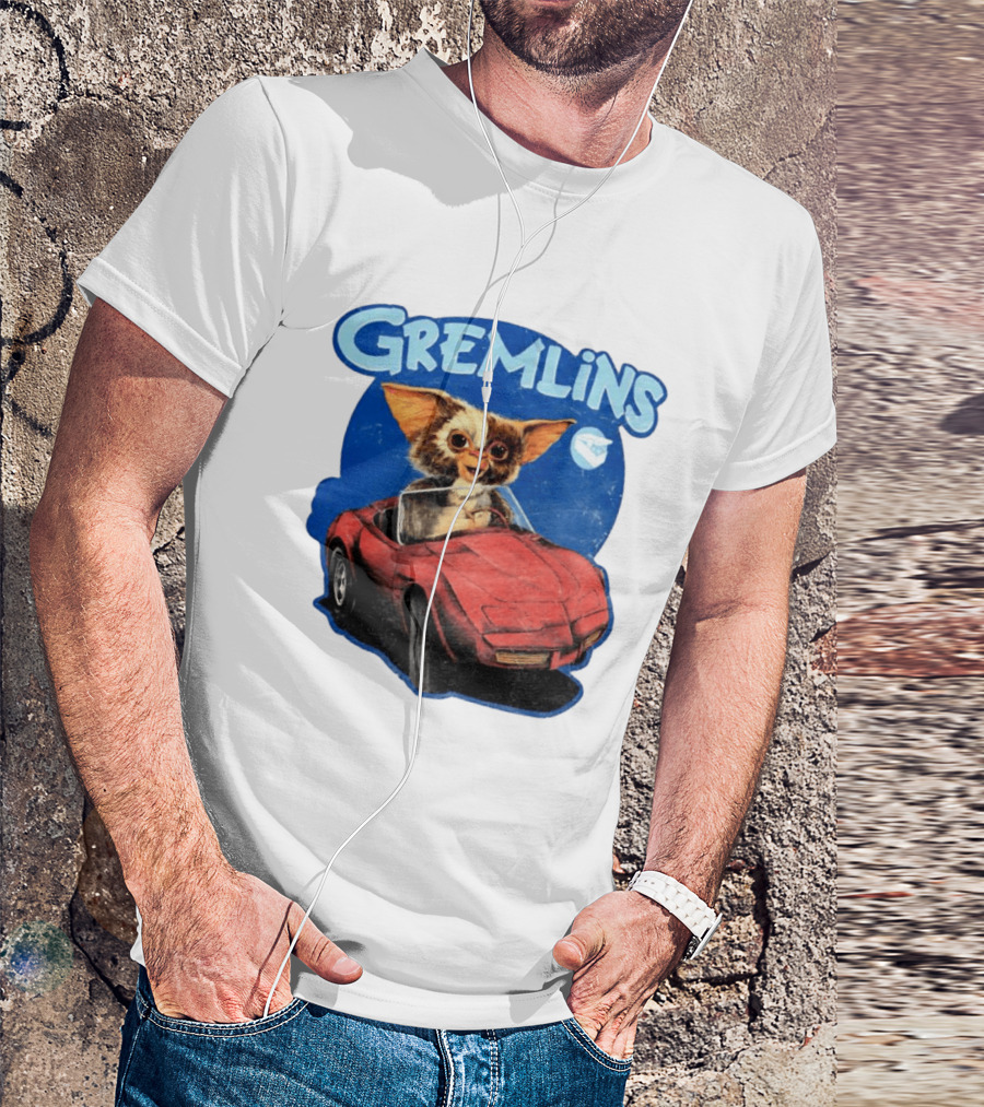 Gizmo Gremlins Driving Red Sports Car Retro Movie Fan T-Shirt