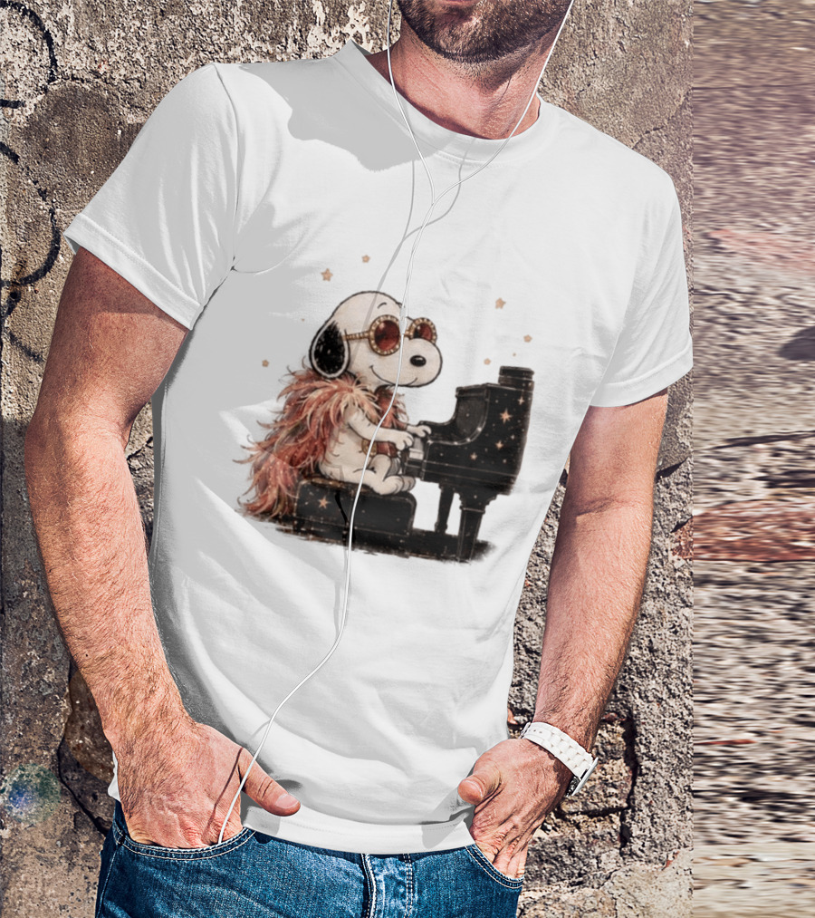Snoopy Elton John Playing Piano Under Starry Nights T-Shirt