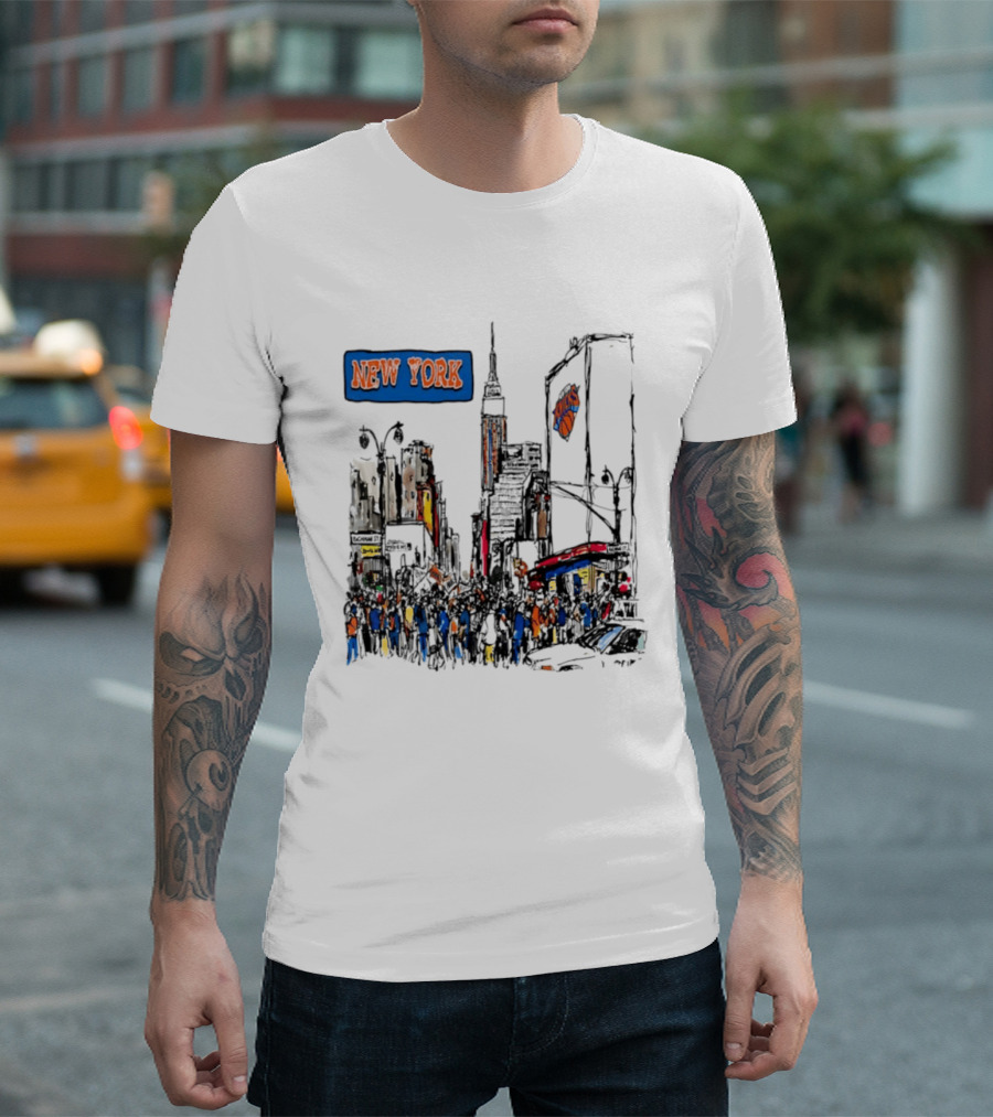 New York Knicks NBA City Skyline Street Scene Basketball Team T-Shirt