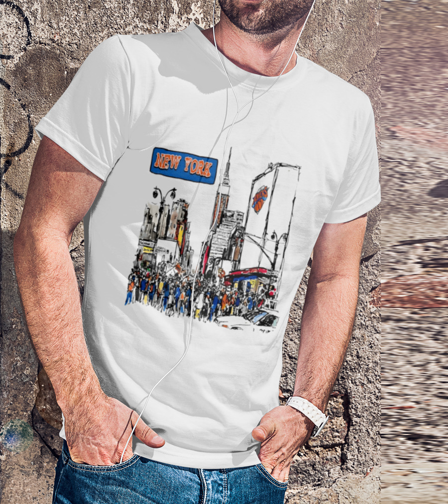 New York Knicks NBA City Skyline Street Scene Basketball Team T-Shirt