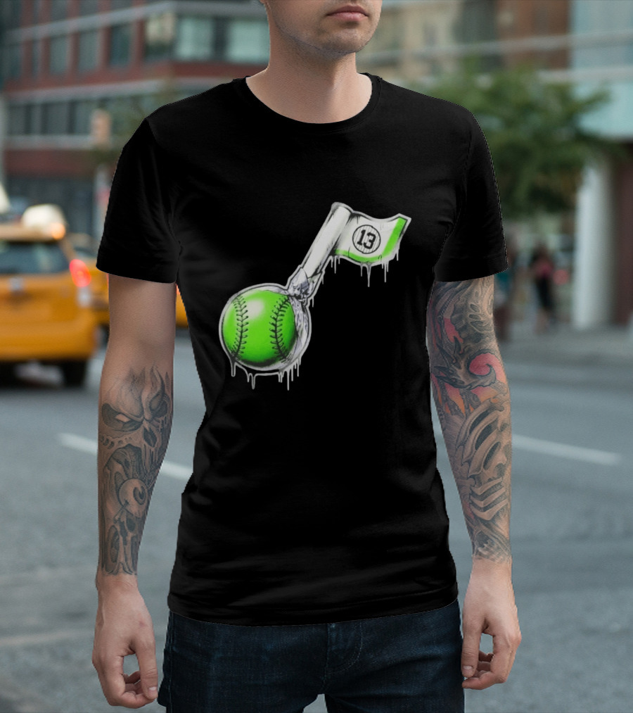 13 Baseball Lollipop Dripping Ice Cream Green Ball T-Shirt