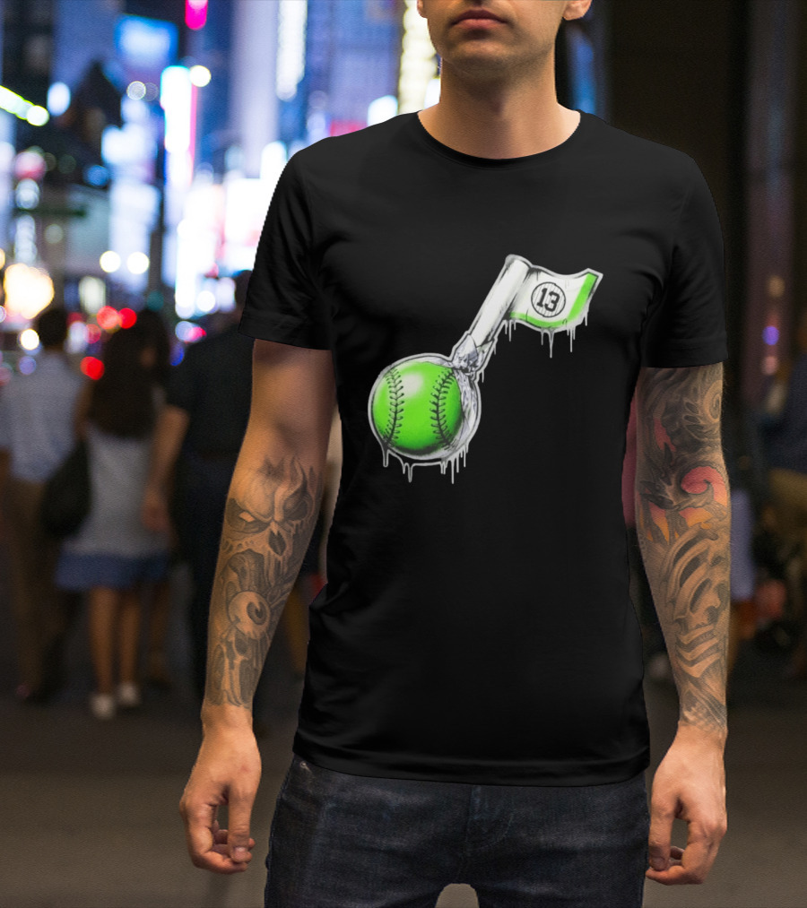 13 Baseball Lollipop Dripping Ice Cream Green Ball T-Shirt