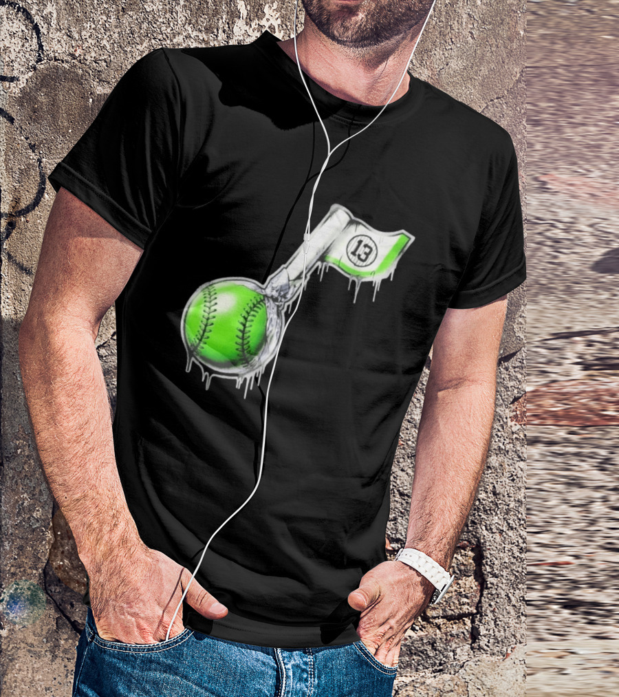 13 Baseball Lollipop Dripping Ice Cream Green Ball T-Shirt