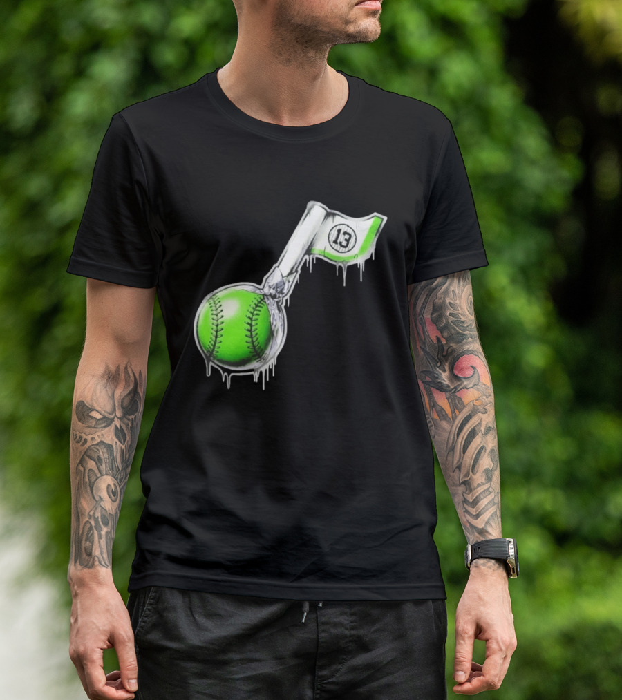 13 Baseball Lollipop Dripping Ice Cream Green Ball T-Shirt