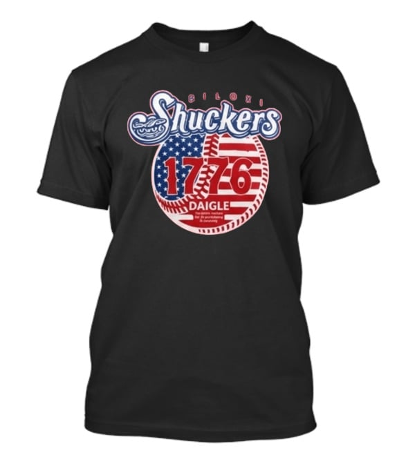 Biloxi Shuckers 1776 American Flag Baseball Daigle Text Stars Stripes T-Shirt