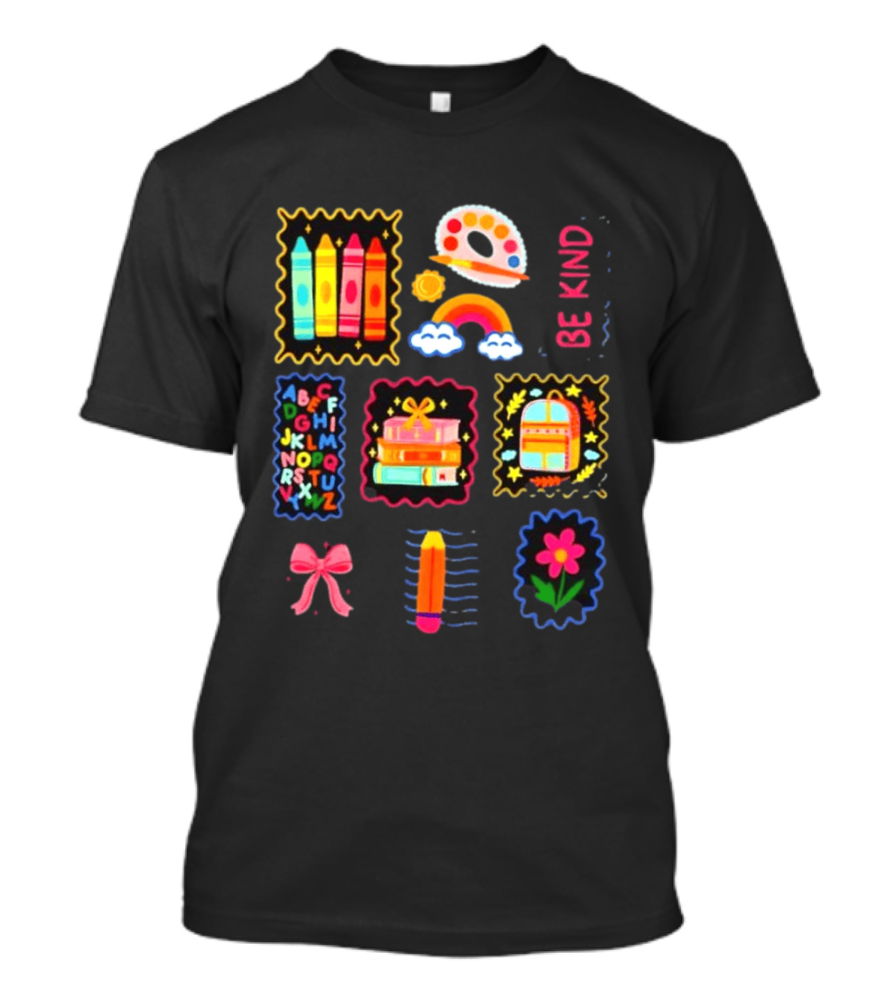 Alphabet Crayons Rainbow Books Be Kind Classroom Supplies T-Shirt