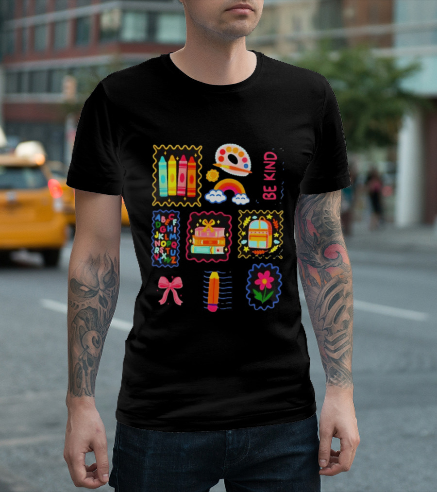 Alphabet Crayons Rainbow Books Be Kind Classroom Supplies T-Shirt