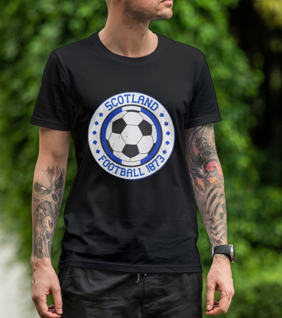 Scotland Football Soccer Ball Emblem 1873 Vintage Blue And White T-Shirt