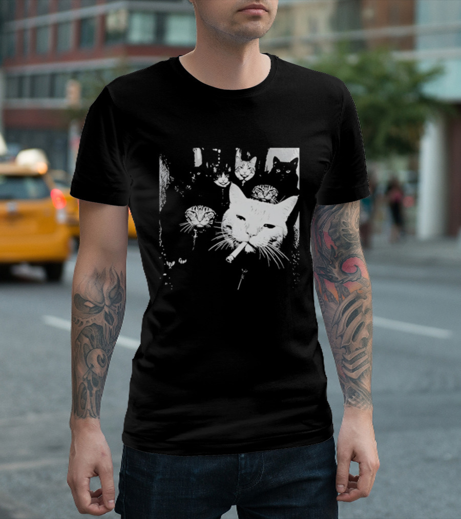 Smoking Cats Street Gang Hardened Feline Crew Members Motorcycle Club T-Shirt